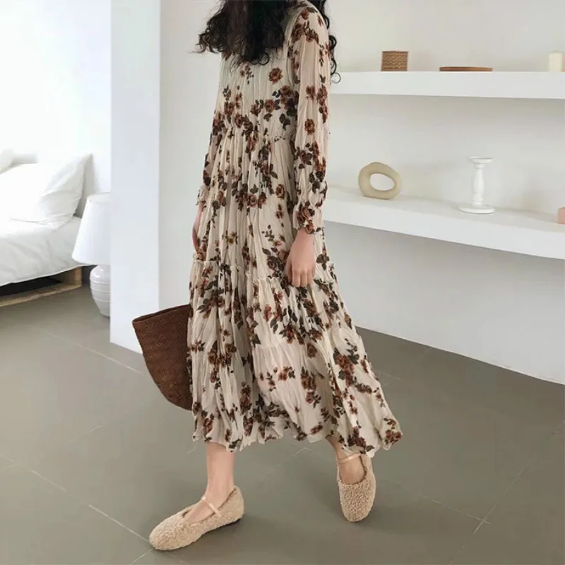 

Women Spring Long Ruffle Dress Long Sleeves Female Floral Slim Plus Size Vestidos Maxi Sundress Jurken Robe Femme