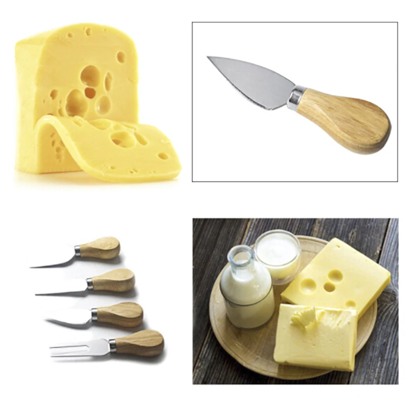 4Pcs Wooden Handle Cheese Knives Sets Cheese Cutting Knife Slicer