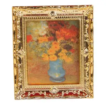 

1:12 Golden Plastic Frame Flower Oil Painters Miniature Dollhouse Furniture