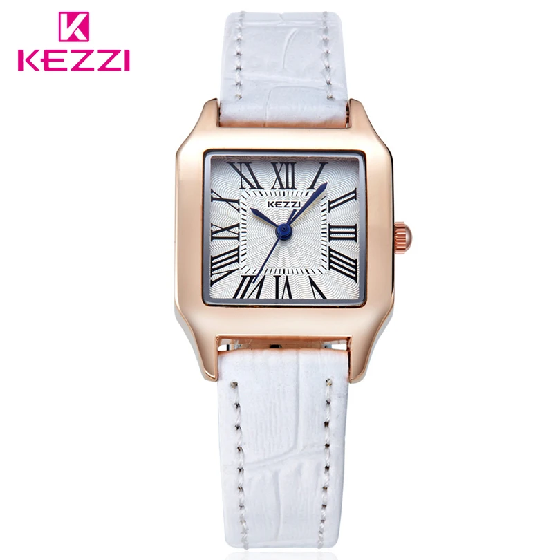 KEZZI Brand Popular Women Quartz Wristwatches Rectangle Dial Leather Strap Simple Lovers Couple Watch Relogio Feminino