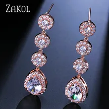 ZAKOL Band Wedding Jewelry Luxury Water Drop Earrings Sliver Color Cubic Zircon Earrings for Women Engagement FSEP624