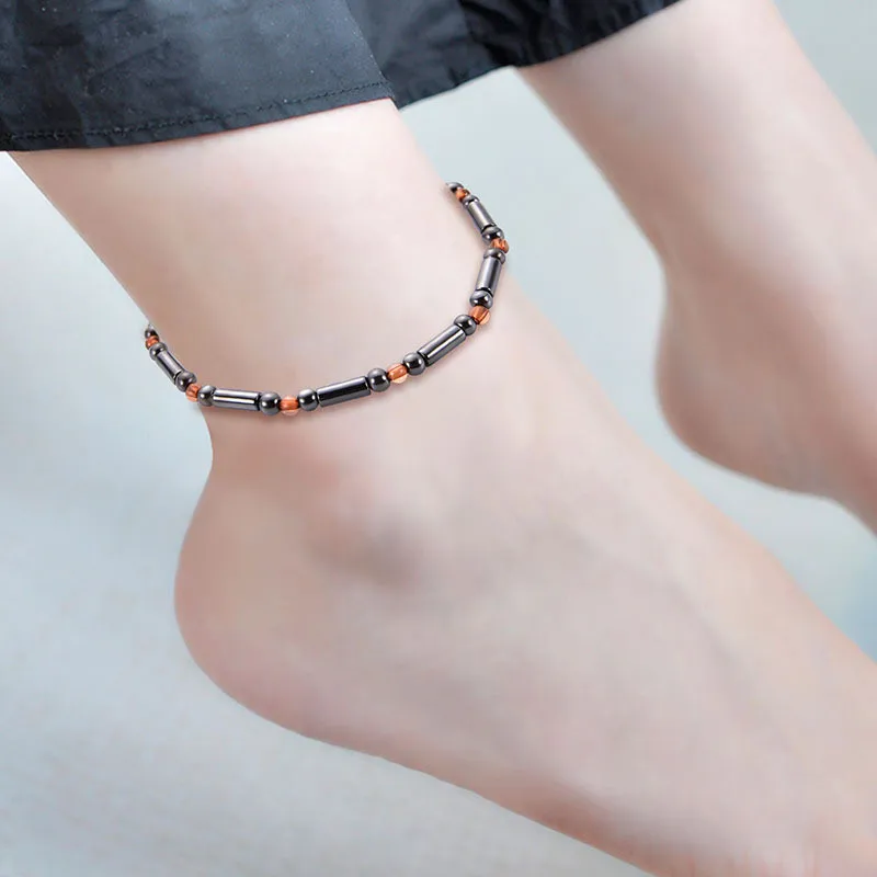 KLEEDER модный винтажный черный био-магнитный ножной браслет здоровая Потеря Веса Лодыжки нанизанные бусины ножной браслет ювелирные изделия подарок для женщин