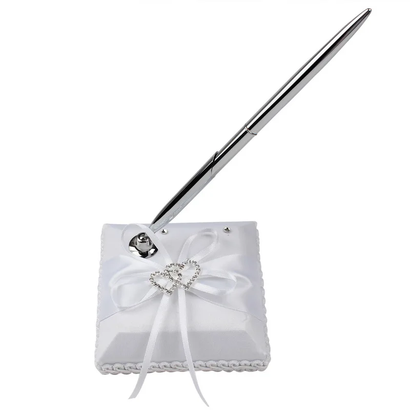 

Romantic Weddings Pen Stand Holder with Double Heart Rhinestones for Wedding Decoration Luxury Wedding Party Decorations Supplie
