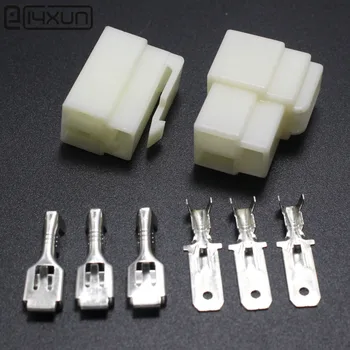 

50set 6.3mm 3P Connector 6.3 mm 3Pin Male Female Electrical Socket Plug Auto Kits for Motorcycle Car ect