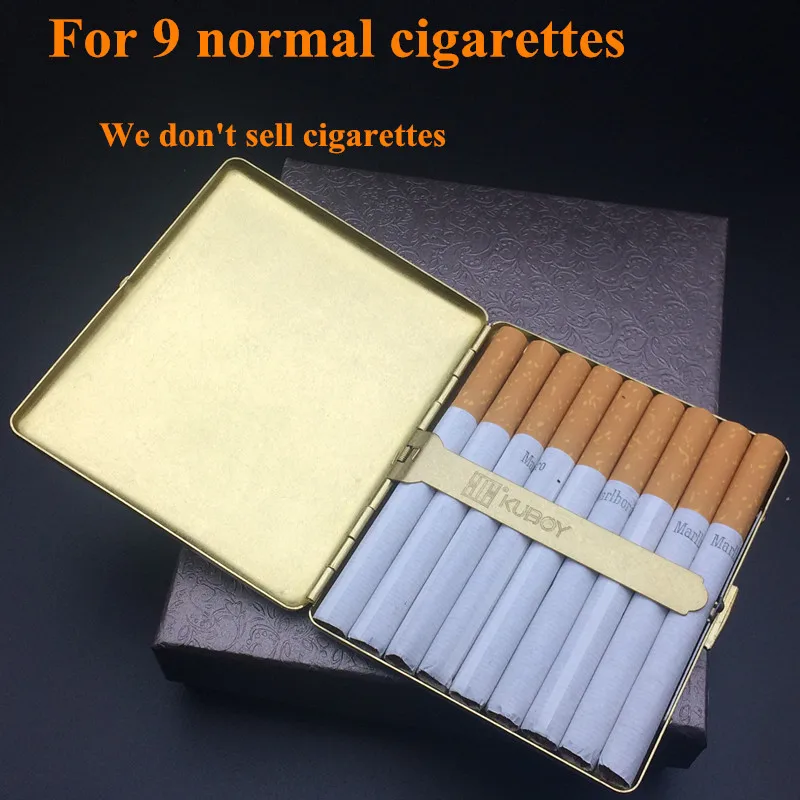 KUBOY роскошный классический стиль медный накатанный процесс чехол для сигарет мужской металлический ящик для хранения сигарет для 9 нормальных сигарет