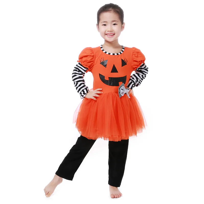 2016 Halloween Kids Clothes Girl Toddler Clothes Orange Pumpkim Tulle