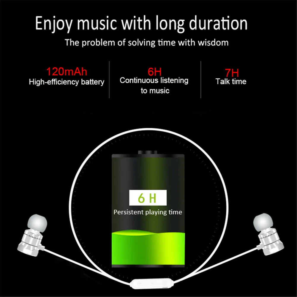 Noise Cancelling Sports Magnetic Earphones Wireless Bluetooth Stereo Headphones Headset for iPhone XS XR X Samsung Motorola LG