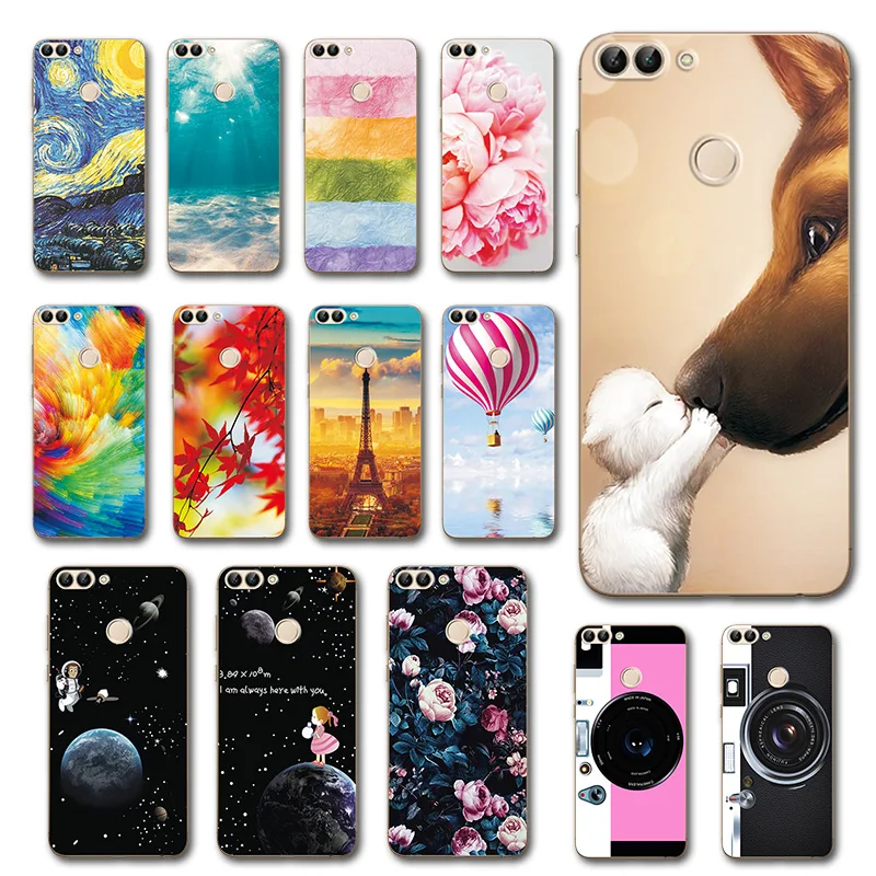 

Cute Art Cases Coque For Huawei P Smart Flower Soft Silicone Novelty Phone Shell For Huawei Enjoy 7S 5.65 inch Back Cover Fundas