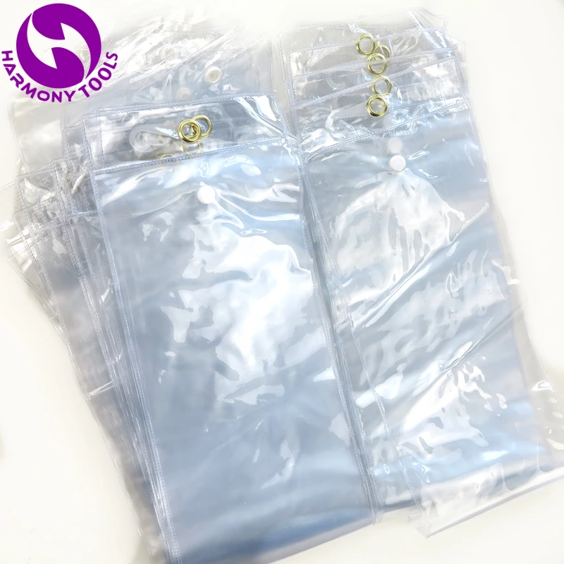 HARMONY 100 шт 13 см ширина из прозрачного пластика ПВХ сумки для упаковки волос для наращивания волос Плетение пакет с вешалкой крючок и кнопки