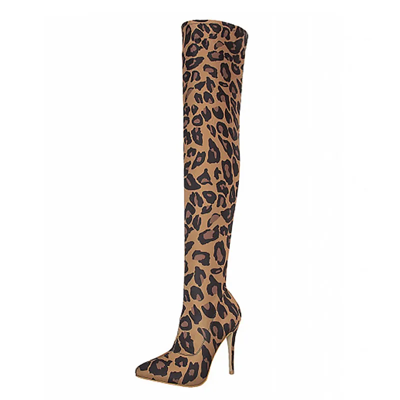 Perixir-Big-Size-Women-Over-the-Knee-Boots-Leopard-Stretch-Fabric-High-Boots-Pointed-Toe-Thin (4)