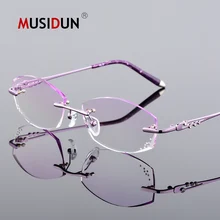 Роскошные алмазов отделан резки Титан очки без оправы Для женщин модный бренд оптические очки для чтения рецепт леди Q112