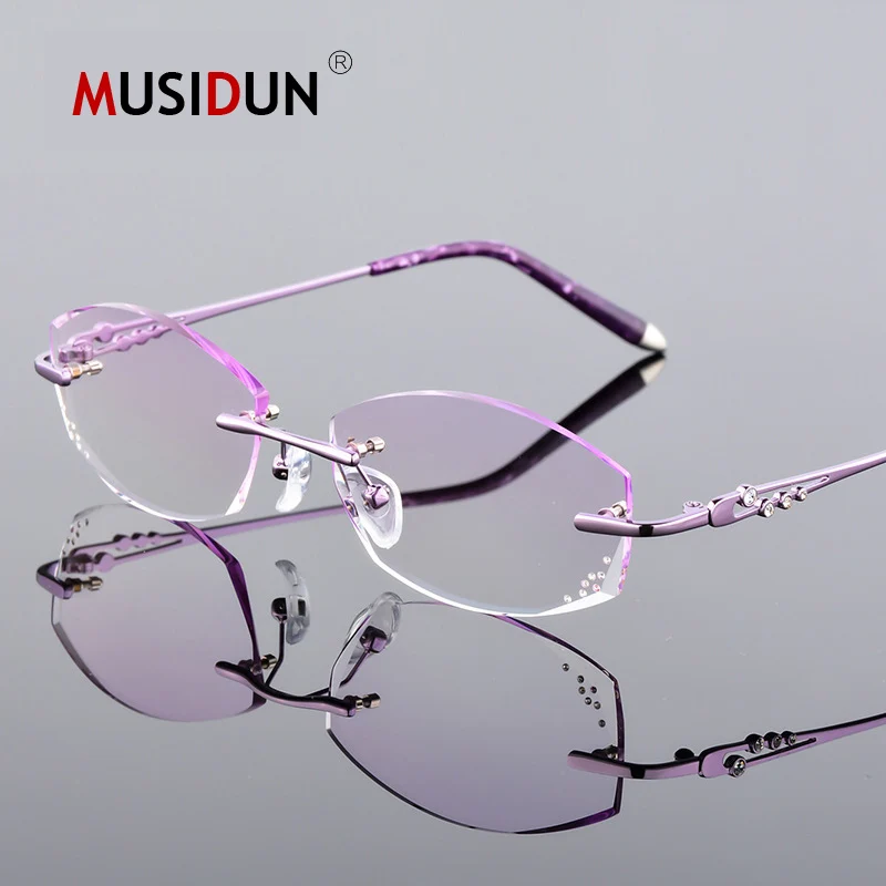 

Luxury Diamond Trimmed Cutting Titanium Rimless Eyeglasses Women Fashion brand Optical reading Glasses Prescription Lady Q112