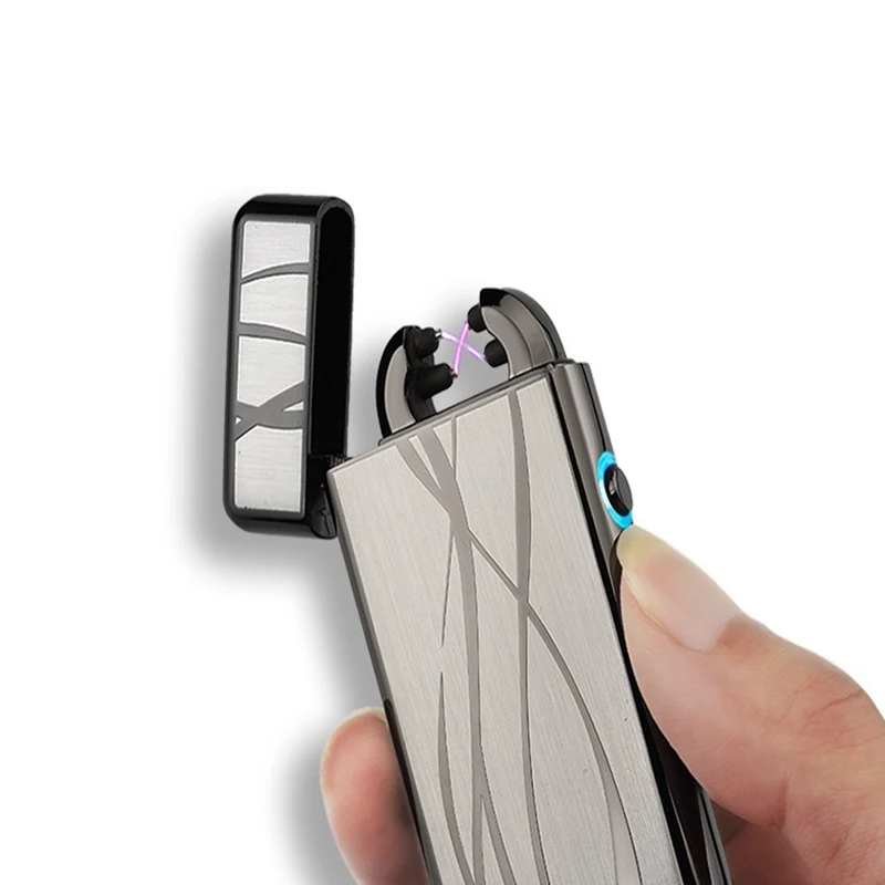 Noble-Thin-11mm-LED-Windproof-Smoke-lighters-Cross-Double-Arc-Lighter-USB-Pulse-Cigar-Lighters-Men (2)