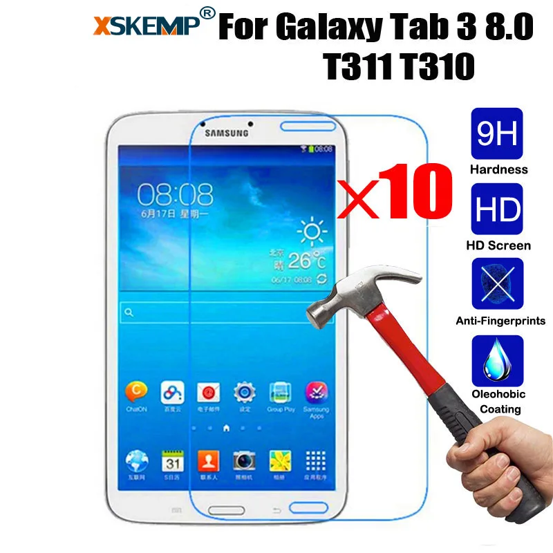 XSKEMP 10Pcs/Lot 9H Hard Real Tempered Glass for Samsung Galaxy Tab 3 8.0&quot SM-T310 T311 T315 Tablet PC LCD Screen Protector Film |