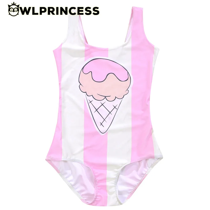 Owlprincess New style o neck bathing suit swimsuit women Pink Ice cream