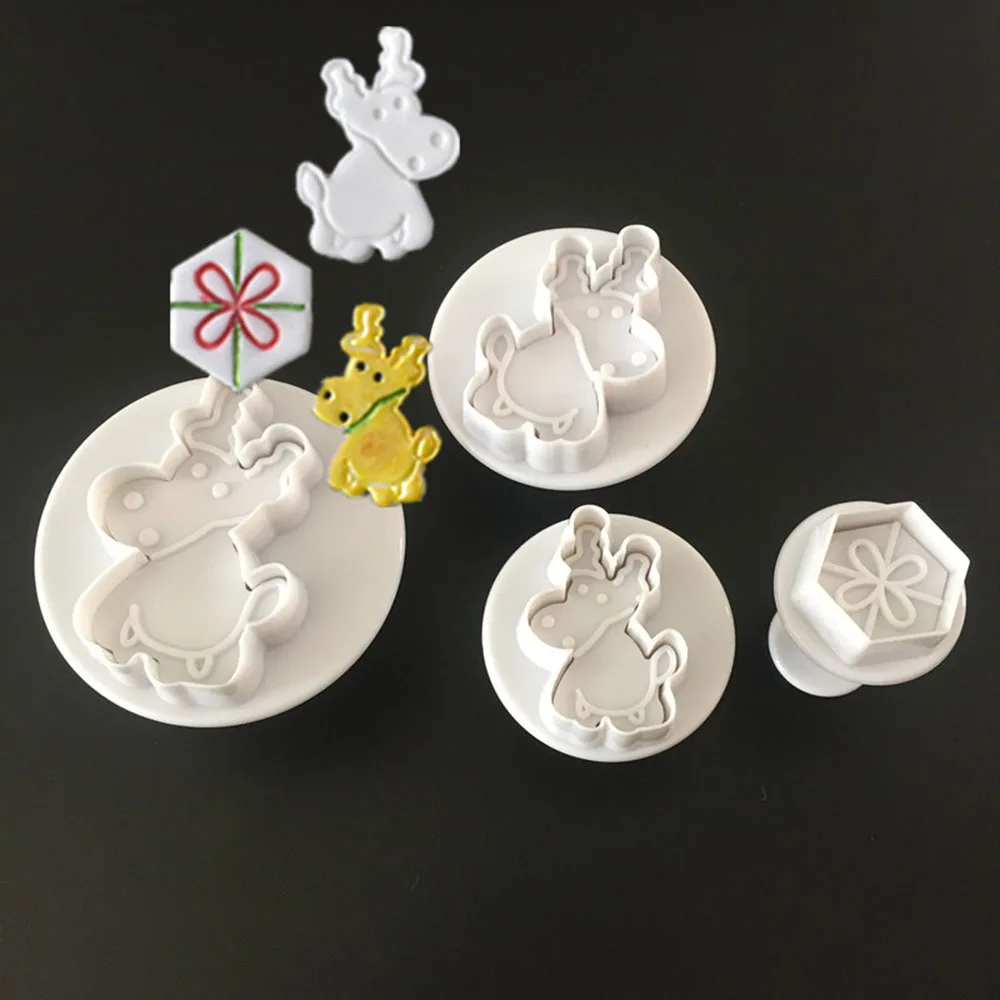 

4pcs/set Christmas Reindeer Cake Mold Plastic Sugarcraft Cookie Cutter Fondant Cake Decorating Biscuit Pastry Mould Tools