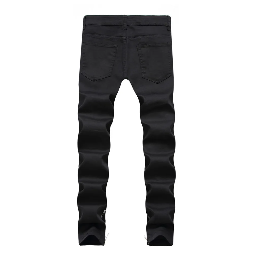 2018 Fashion Dropshipping Men jeans Red High Street Motorcycle Jeans Men Destroyed Ripped Pants Vintage Style Denim Trousers 2