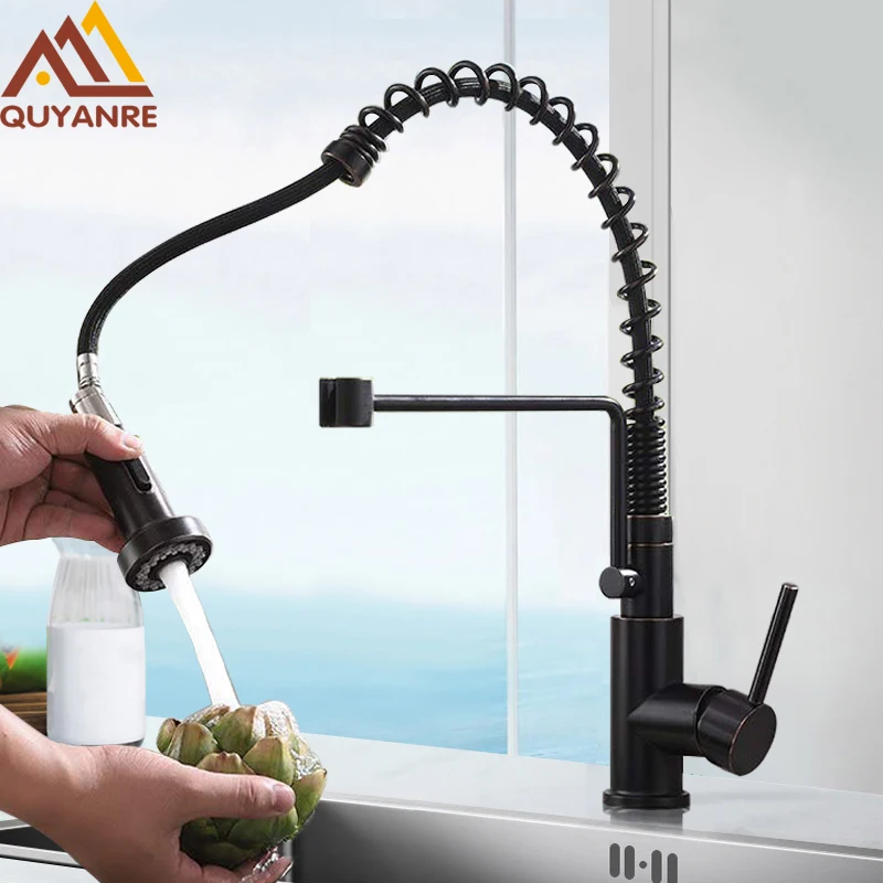 

Blackend Nickel Spring Kitchen Faucet Pull Out Sprayer Single Handle Mixer Tap Faucet Lead-free 360 Rotation Kitchen Faucets Tap