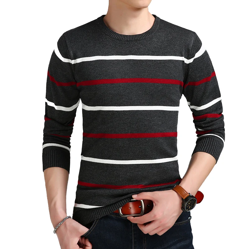 Men striped sweaters Winter thin slim men's pullover sweaters casual