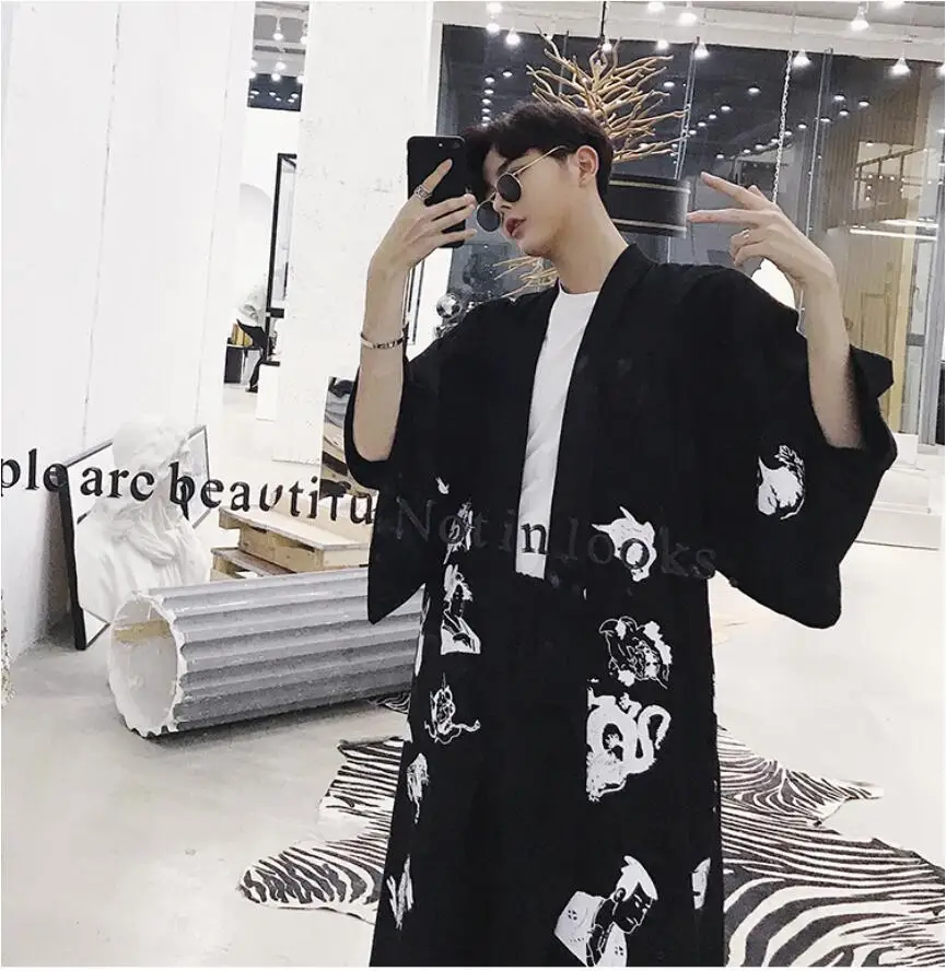 M-L! Летний корейский стиль Мужская длинная хлопковая Туника BF Harajuku стиль мужчины и женщины пара Свободная куртка - Цвет: Черный