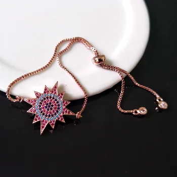 

5Pcs Turkish Style sunflower Double Bails Connector,Micro pave CZ zircon Charms,adjustable chain bracelet Jewelry for women BG99