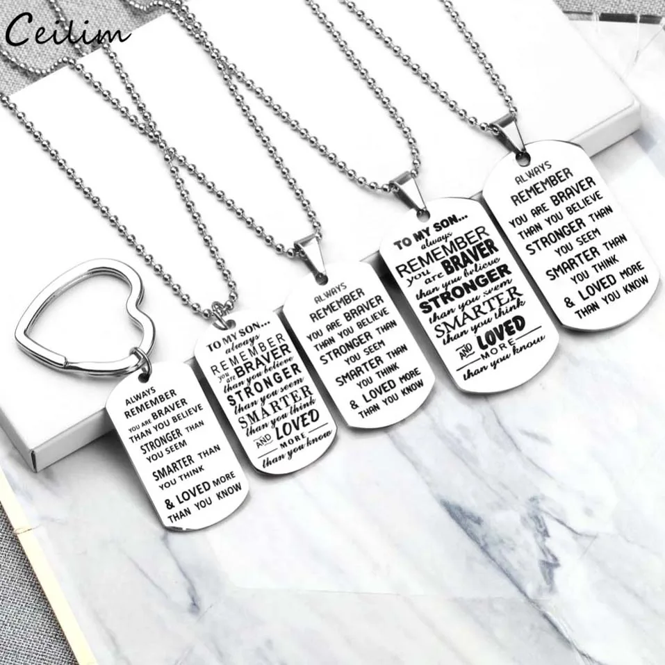 

2019 New Engraved Pendant Necklace for Men Fashion Long Chain To My Son Necklace Male Stainless Steel Jewelry Inspirational Gift