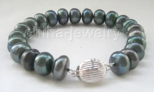 

Beautiful 8" 11mm black bread shape freshwater pearl bracelet-GP clasp@^Noble style Natural Fine jewe SHIPPING new >>free shippi