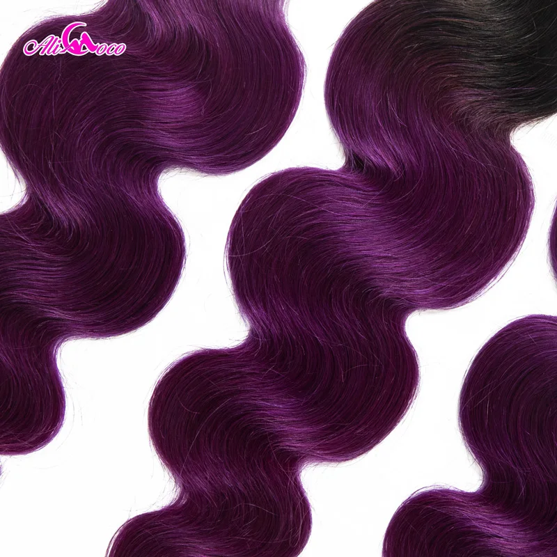 Ali Coco объемная волна 3 пучка с закрытием 1B/фиолетовый цвет бразильские пряди волос с закрытием 8-28 дюймов remy наращивание волос