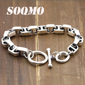 

SOQMO S925 Sterling Silver Bracelet Circles Chain Trendy Jewelry Bangle Simple Color with Link Chain for Man and Women gift