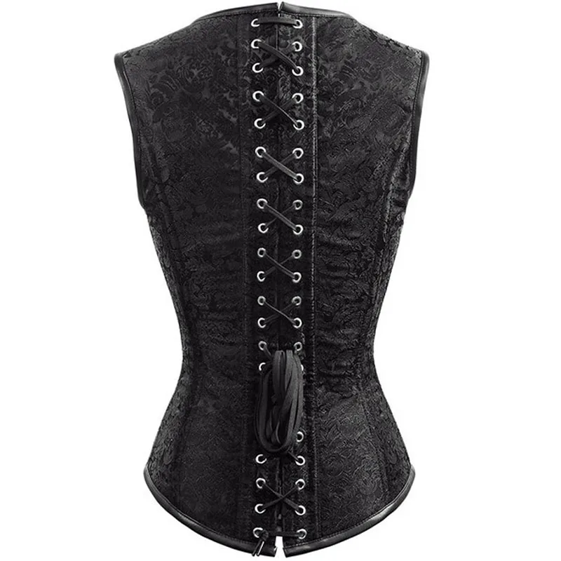 Steampunk Corsets and Bustiers Wine Red Sexy Brocade Adjustable Buckle Straps Vest Gothic Waist Corset 12 Steel Boned Corpet (6)