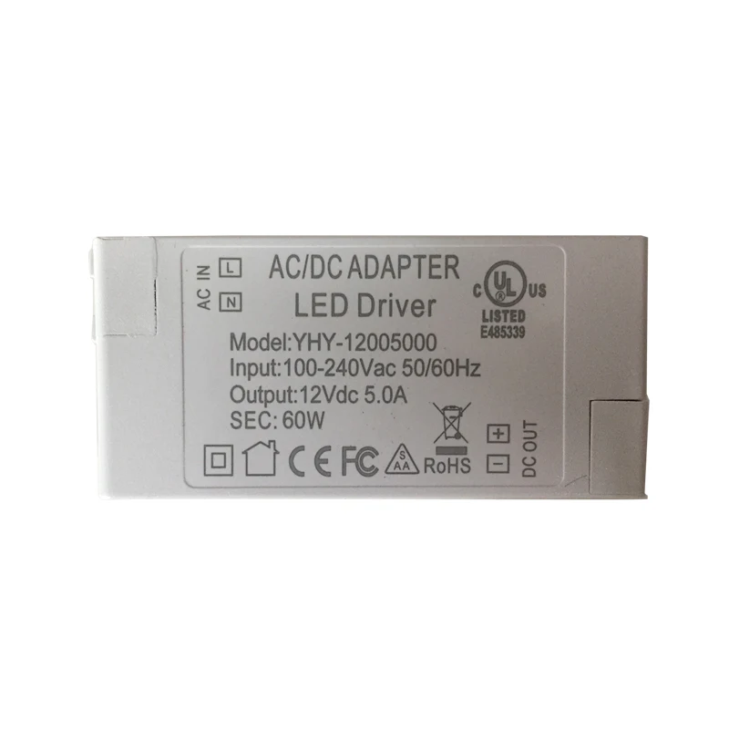 1PIECES HOT SALE LED Driver AC 100-240V to DC 12V 5.0A Led Power Adapter Transformers for LED Strip 60W Power Supply