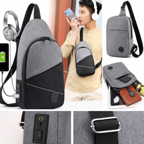 

Men's Womens Side USB Charging Cross-body Chest Bag Pack Single Shoulder Bag US Theft Security Strap Digital Storage Chest Bags