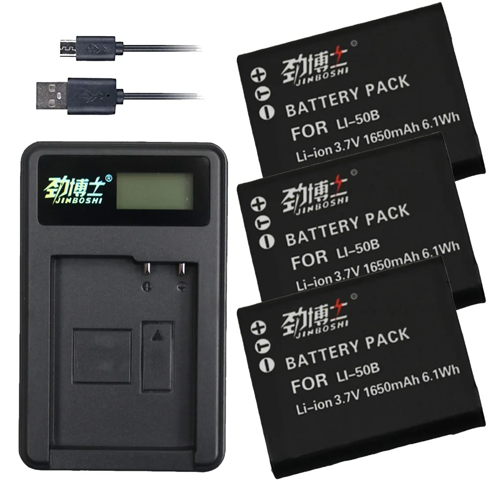 

3pc High capacity 1650mAh Li-50B D-LI92 Li 50B D LI92 Battery + LCD USB Charger for Olympus SP 810 800UZ u6010 u6020 u9010 SZ14