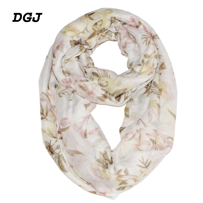 

2019 New Fashion Spring Women Small Sheer Lightweight White With Flowers Print Polyester Ring Scarfs 180*40 cm