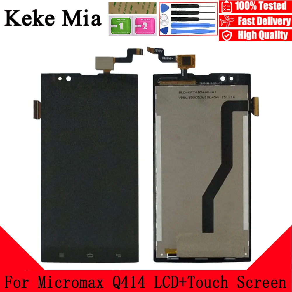 

Keke Mia 4.5" New Original For Micromax Q414 CellPhone LCD Display+ Touch Screen Digitizer Assembly Replacement Glass Free Tools