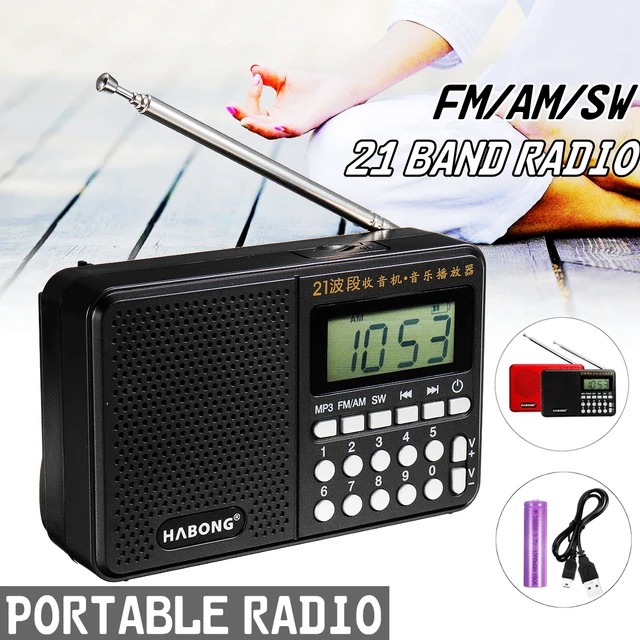 Portable Radio FM/AM/SW 21 Bands Digital Key Selection Mini Telescopic Antenna Pockets MP3 TF USB Receiver Speaker Outdoor