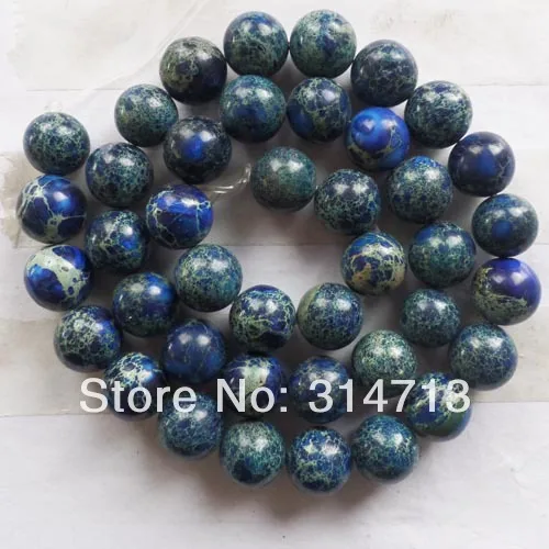 

SY492 1Strand 10mm Blue Sea Sediment Stone Ball Loose Bead 15.5 inch