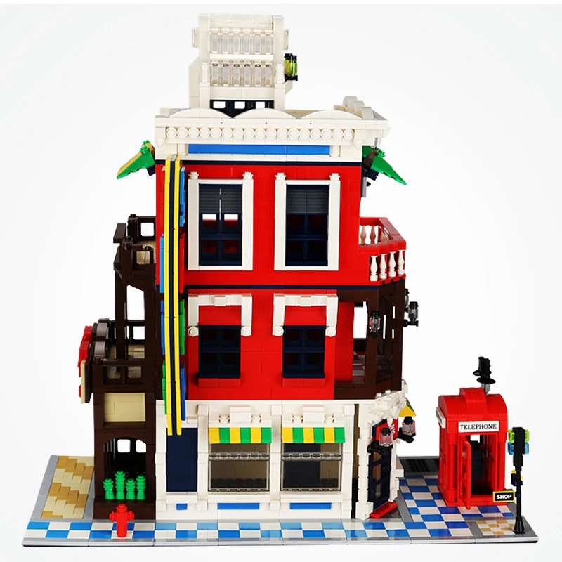 Pаспродажа Для LEGOing создатель города угловой магазин передовая модель модульные здания архитектурные блоки для LEGOing город улица вид игрушки Дети