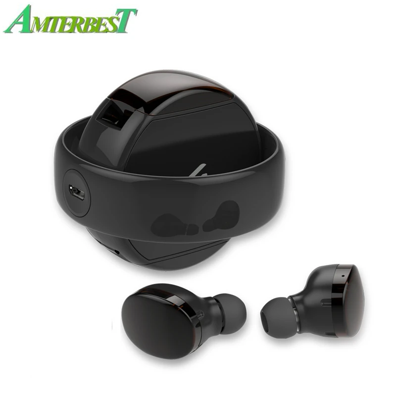

AMTERBEST TS02 IPX5 Waterproof TWS Bluetooth Earphone 3D Stereo Wireless Headset Sport Earbuds with Dual Microphone Charging Box