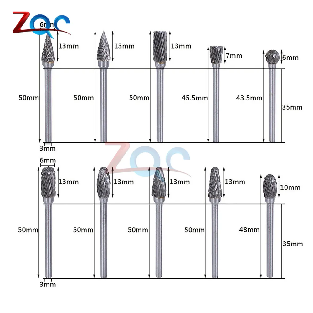 10 шт 1/8 'Хвостовик вольфрамовый карбид фреза роторный инструмент сверло режущая кромка головка для металла деревообрабатывающий резной инструмент