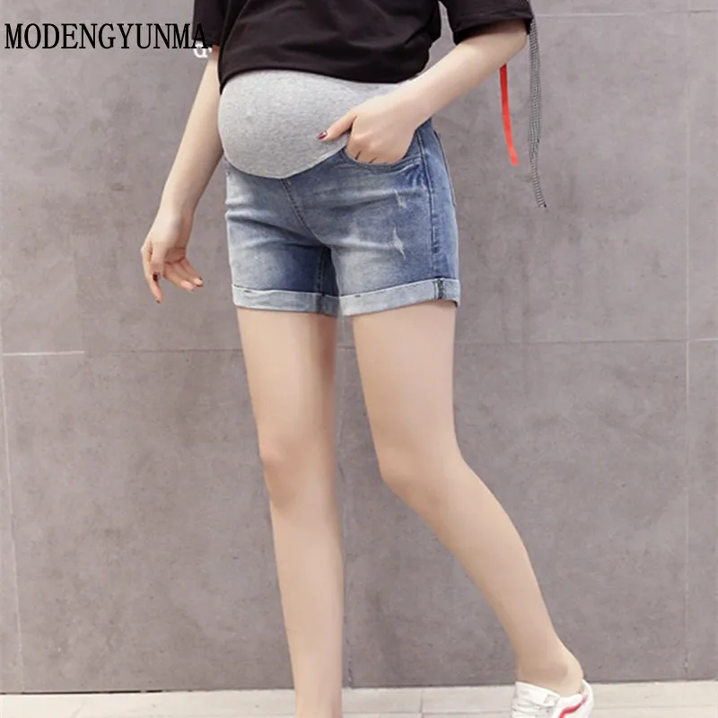 MODENGYUNMA Jeans Maternity Denim Summer Shorts For Pregnant Women Gravidas Clothing Pregnant Clothes Elastic Abdominal Pants