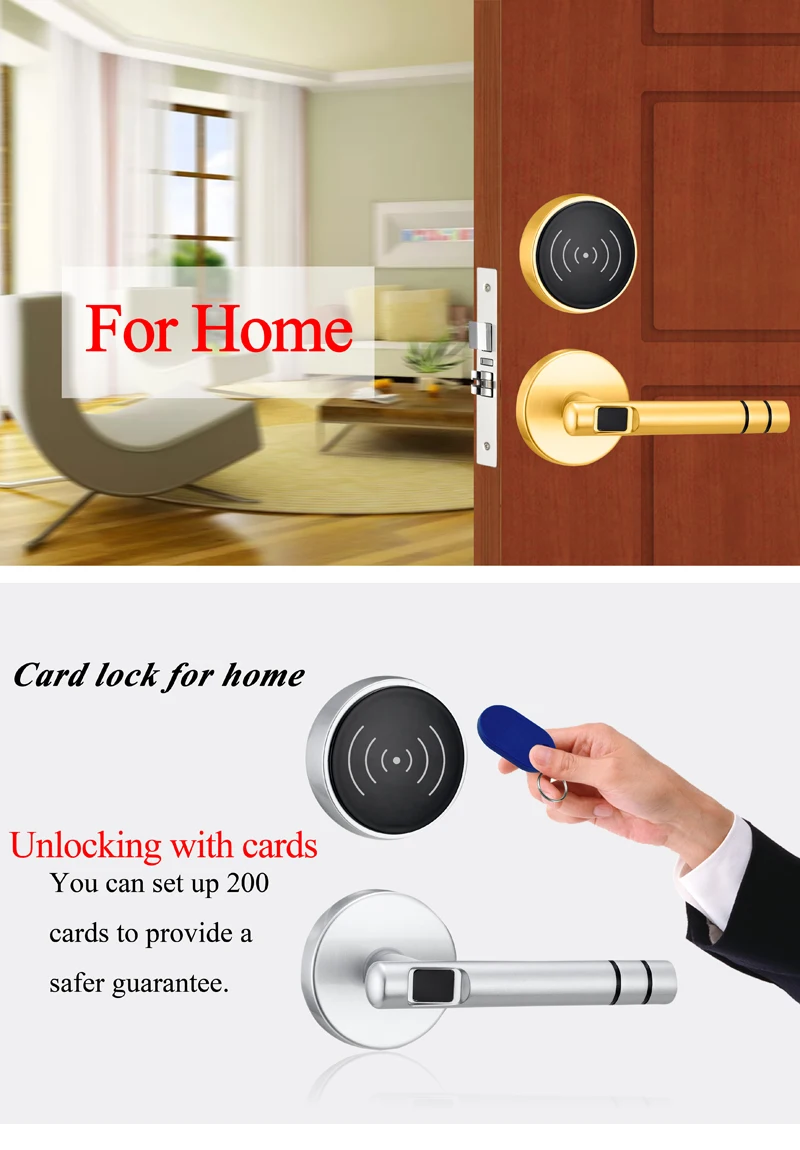 Цинковый сплав серебро сплит без ключа Интеллектуальная цифровая карта RFID дверной замок безопасности Электрический замок для дома или отеля