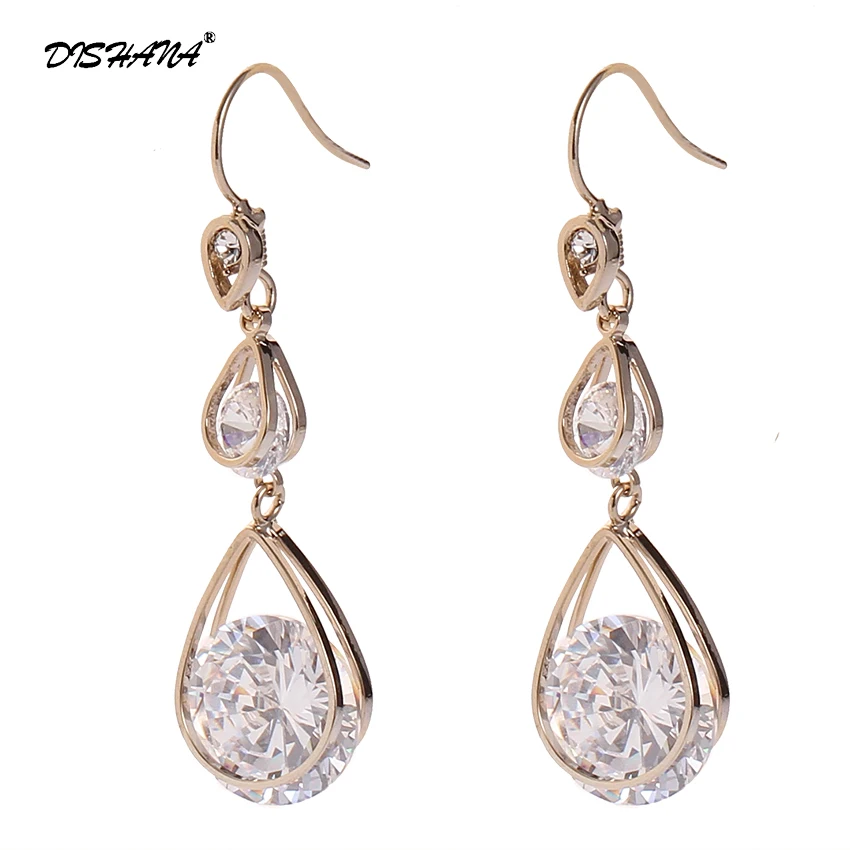 

New Wholesale High quality Zircon Gold -color Fashion women jewelry Geometric Earring Women Accessories Dangle earrings E0546