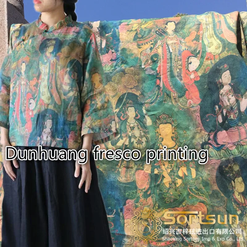 Dunhuang Frescoes 1 ярд 100% натуральный рами ткань Материал цифровая печать в китайском