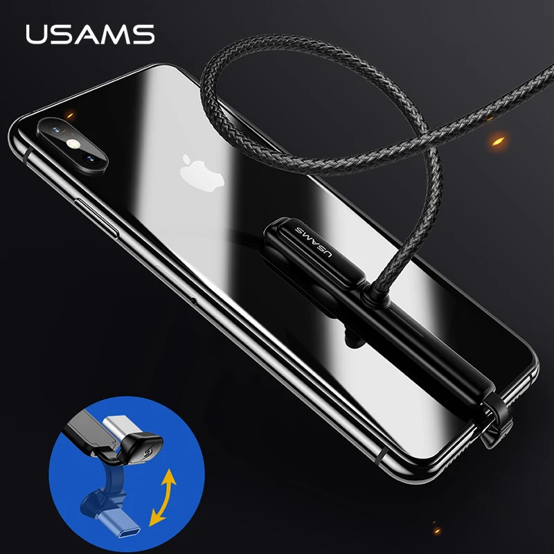 USAMS L Тип изгиба C кабель для iPhone 7 samsung Плетеный телефонный 18 Вт Быстрая зарядка