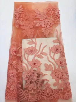 

Evening dress fabric Africa Nigeria lace French lace bright silver thread with beaded lace tulle lace fabric women's clothing