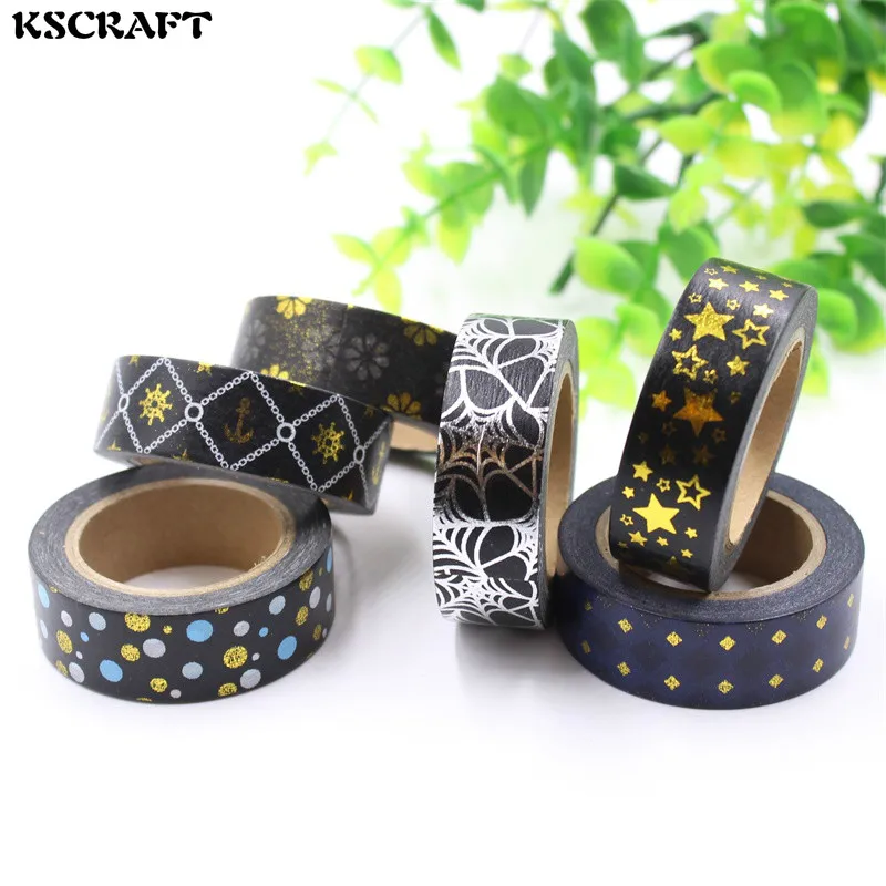 

KSCRAFT 15mm*10m Adhesive Tape for Scrapbooking DIY Craft Sticky Deco Masking Japanese Paper Washi Tape Black Series