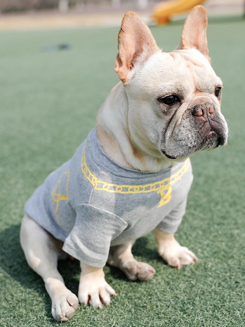 Одежда для собак Французский бульдог золотое ожерелье печатная Футболка