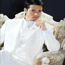 Три кнопки вышивка женихов Для мужчин Свадебный костюм смокинг для мальчиков белые мужские костюмы для свадьбы/выпускных вечеров, друга жениха(пиджак+ штаны+ жилет) для маленькой девочки C11