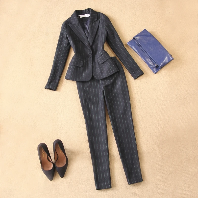 

Women's autumn winter woolen blue Slim blazer suit jackets ukraine ladies elegant office formal blazer